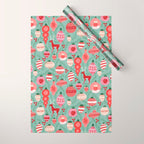 Mid-Century Ornaments in Red and Mint Wrapping Paper Gallery Image 1