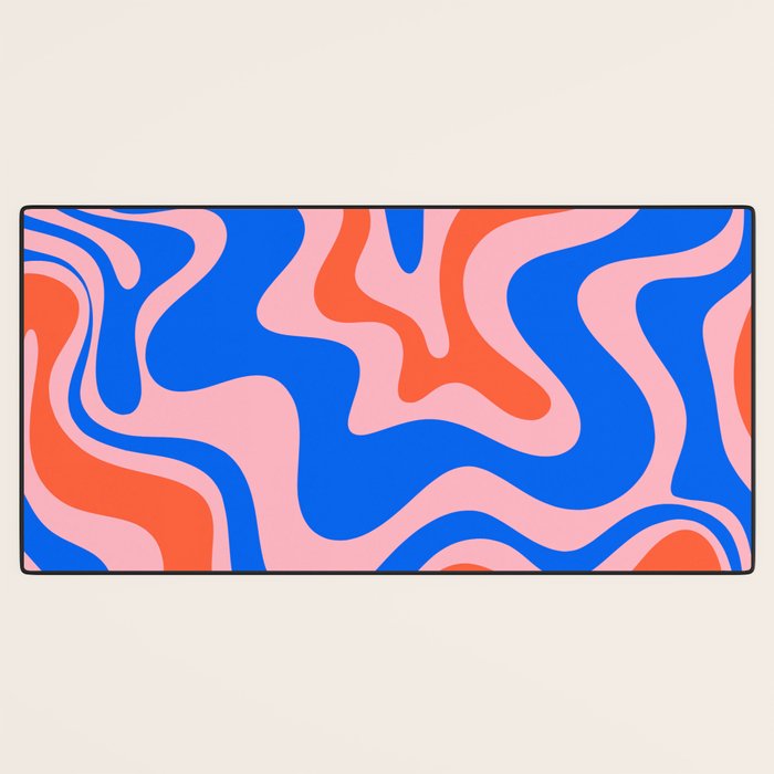 Retro Liquid Swirl Abstract Pattern in Pink, Red-Orange, and Bright Blue Desk Mat Gallery Image 3