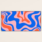 Retro Liquid Swirl Abstract Pattern in Pink, Red-Orange, and Bright Blue Desk Mat Gallery Image 3