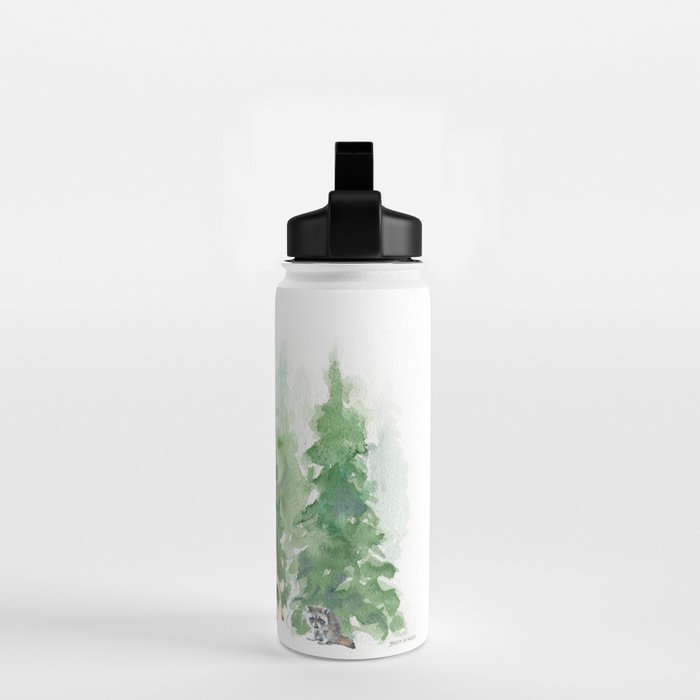 Pine Trees and Woodland Animals Watercolor Water Bottle Gallery Image 2