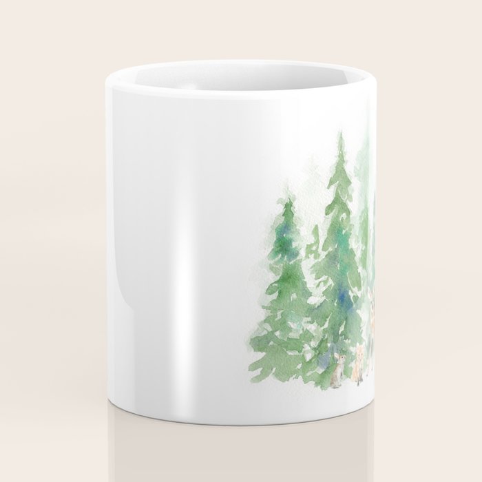 Pine Trees and Woodland Animals Watercolor Coffee Mug Gallery Image 4