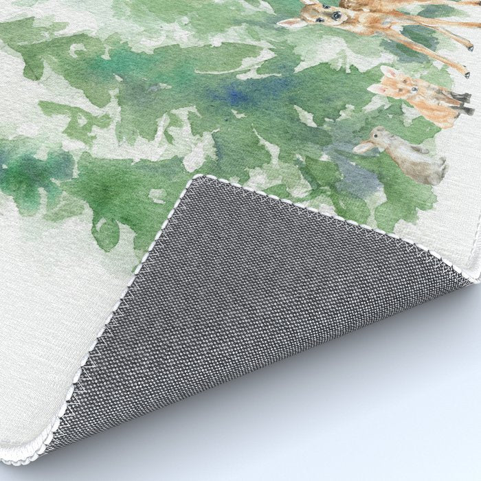 Pine Trees and Woodland Animals Watercolor Rug Gallery Image 4