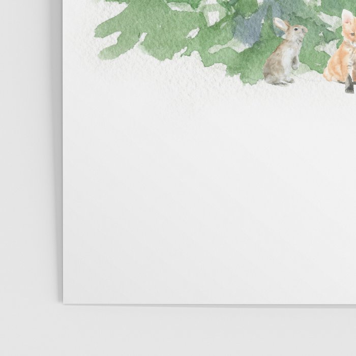 Pine Trees and Woodland Animals Watercolor Poster Gallery Image 3