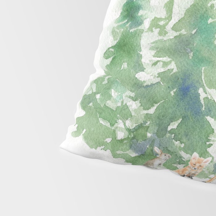 Pine Trees and Woodland Animals Watercolor Pillow Sham Gallery Image 4