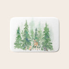 Pine Trees and Woodland Animals Watercolor Bath Mat Gallery Image 1