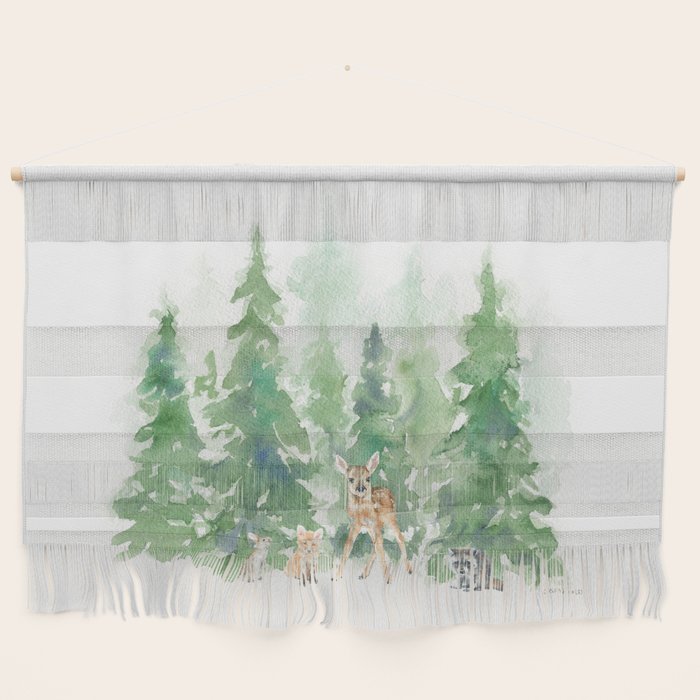 Pine Trees and Woodland Animals Watercolor Wall Hanging Gallery Image 1