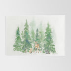 Pine Trees and Woodland Animals Watercolor Rug Gallery Image 2