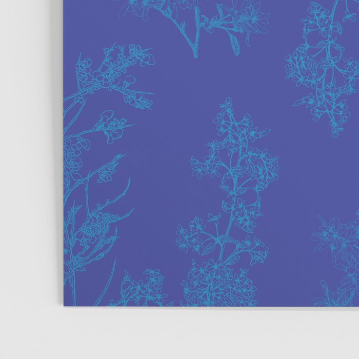 Botanical Cottage Floral Pattern in Bold Blue Tones Poster Gallery Image 3