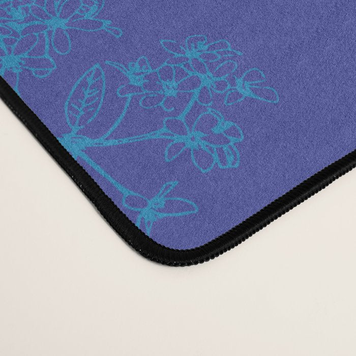 Botanical Cottage Floral Pattern in Bold Blue Tones Desk Mat Gallery Image 4