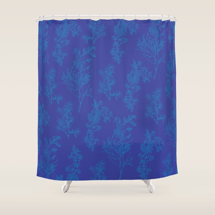Botanical Cottage Floral Pattern in Bold Blue Tones Shower Curtain Gallery Image 1