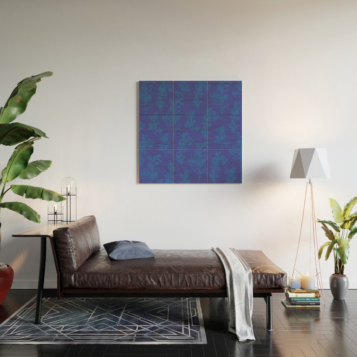 Botanical Cottage Floral Pattern in Bold Blue Tones Wood Wall Art Gallery Image 2
