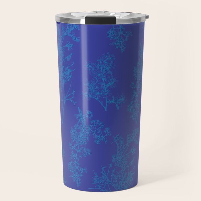 Botanical Cottage Floral Pattern in Bold Blue Tones Travel Mug Gallery Image 1