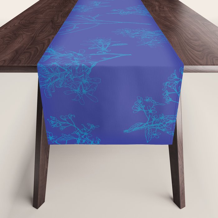 Botanical Cottage Floral Pattern in Bold Blue Tones Table Runner Gallery Image 1