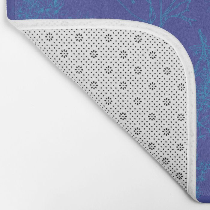 Botanical Cottage Floral Pattern in Bold Blue Tones Bath Mat Gallery Image 2