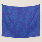 Botanical Cottage Floral Pattern in Bold Blue Tones Wall Tapestry Gallery Image 4