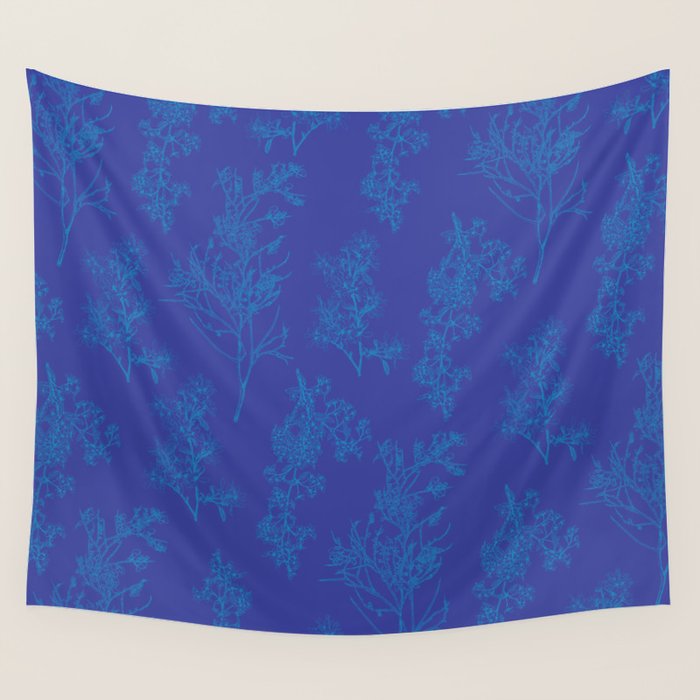 Botanical Cottage Floral Pattern in Bold Blue Tones Wall Tapestry Gallery Image 4