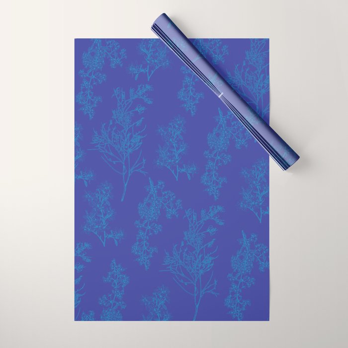 Botanical Cottage Floral Pattern in Bold Blue Tones Wrapping Paper Gallery Image 1
