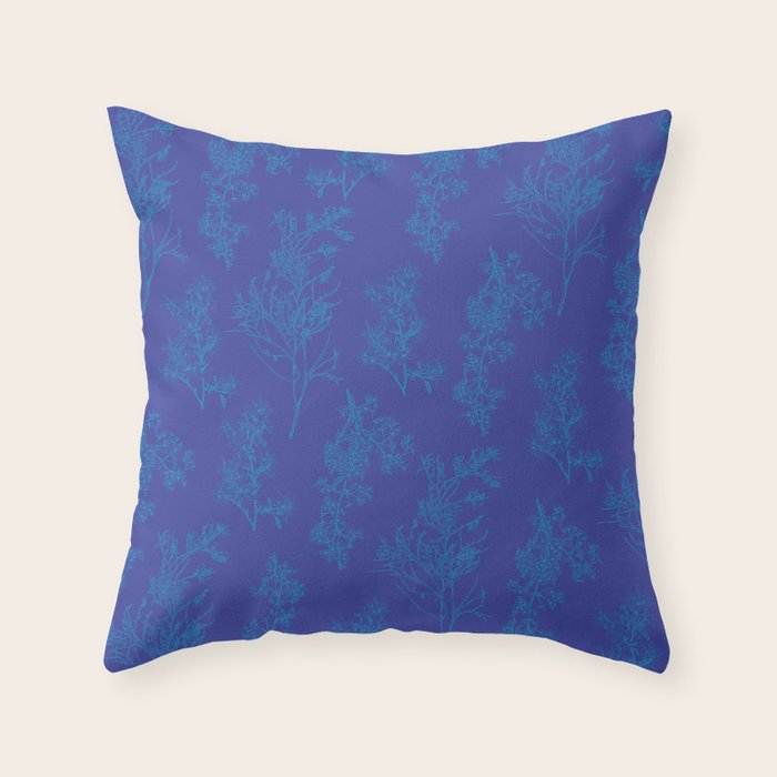 Botanical Cottage Floral Pattern in Bold Blue Tones Throw Pillow Gallery Image 6