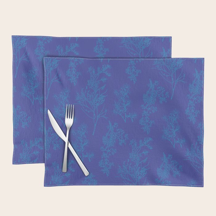 Botanical Cottage Floral Pattern in Bold Blue Tones Placemat Gallery Image 1