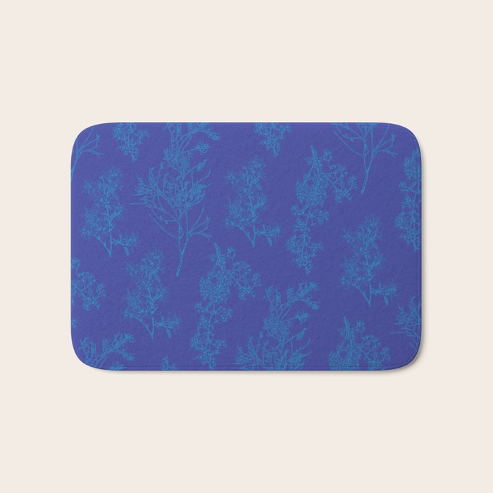 Botanical Cottage Floral Pattern in Bold Blue Tones Bath Mat Gallery Image 1