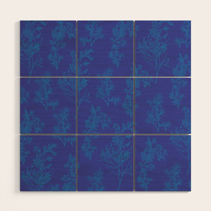 Botanical Cottage Floral Pattern in Bold Blue Tones Wood Wall Art Gallery Image 1