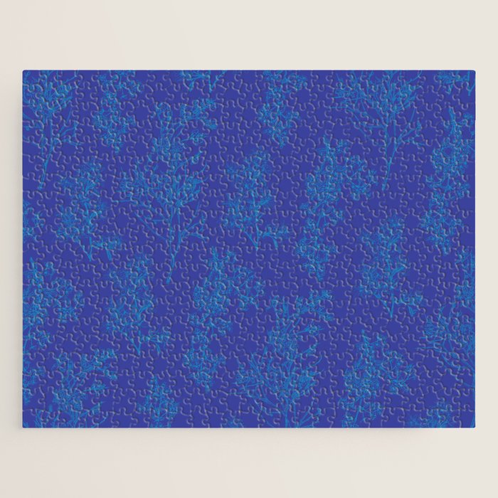 Botanical Cottage Floral Pattern in Bold Blue Tones Jigsaw Puzzle Gallery Image 1