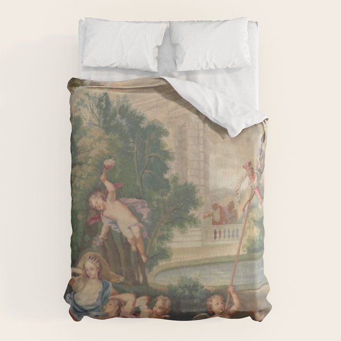 Antique 17th Century Romantic French Mythological Tapestry Duvet Cover Gallery Image 1