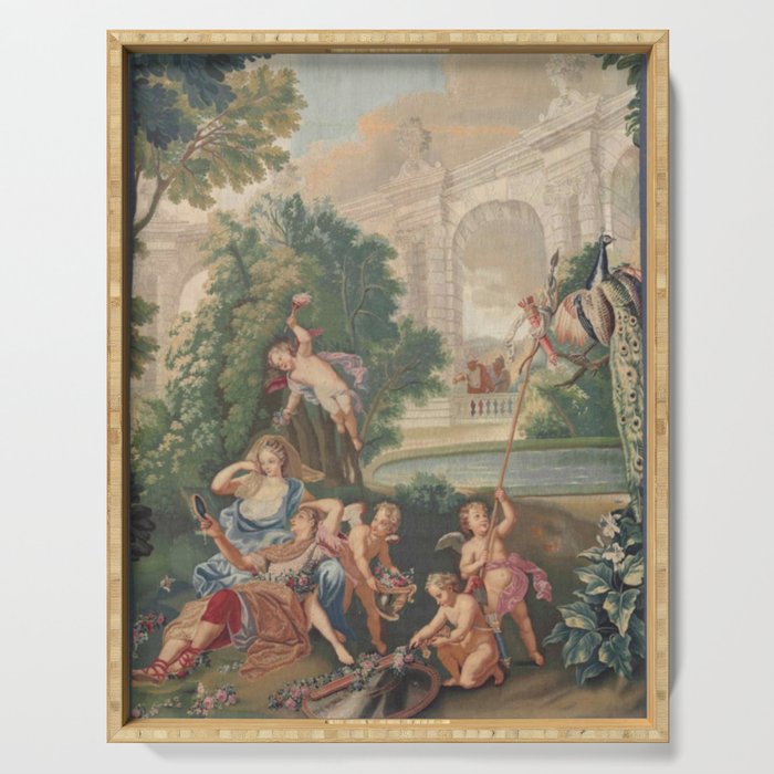 Antique 17th Century Romantic French Mythological Tapestry Serving Tray Gallery Image 1