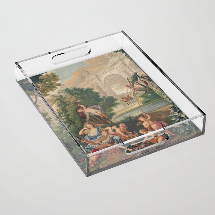 Antique 17th Century Romantic French Mythological Tapestry Acrylic Tray Gallery Image 1