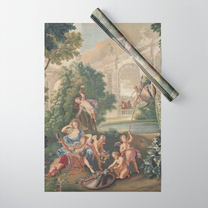 Antique 17th Century Romantic French Mythological Tapestry Wrapping Paper Gallery Image 1