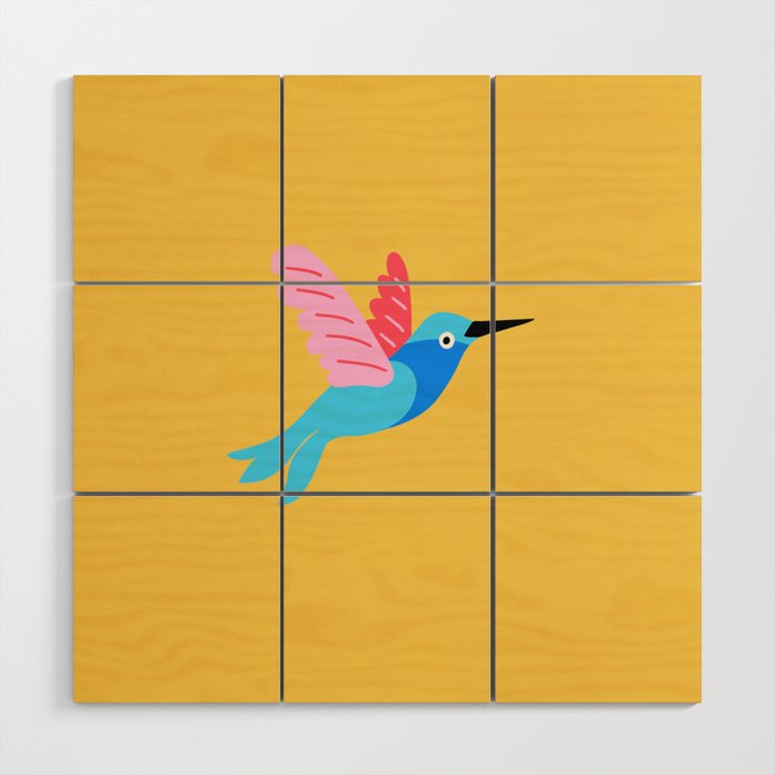 Hummingbirds on Yellow Pattern Wood Wall Art Gallery Image 1