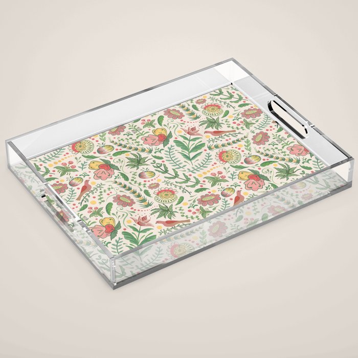 Swedish Floral - Cream Acrylic Tray Gallery Image 1