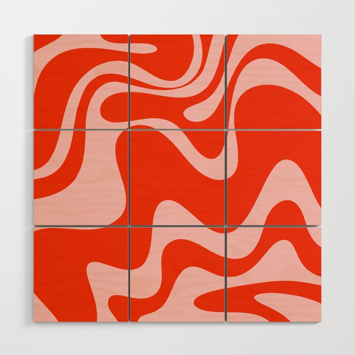 Retro Liquid Swirl Abstract 2 in Bold Red-Orange and Pink Wood Wall Art Gallery Image 1