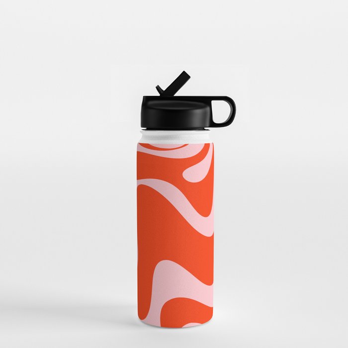 Retro Liquid Swirl Abstract 2 in Bold Red-Orange and Pink Water Bottle Gallery Image 1