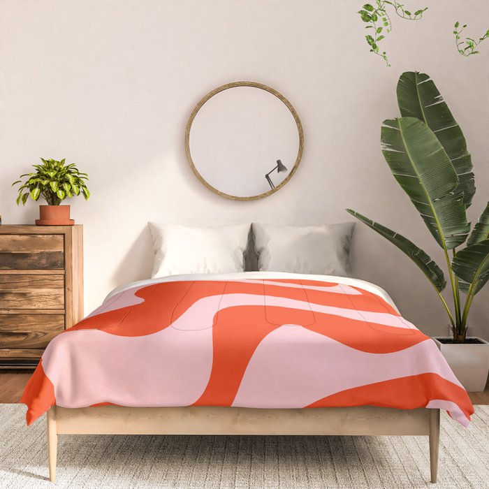 Retro Liquid Swirl Abstract 2 in Bold Red-Orange and Pink Comforter Gallery Image 3
