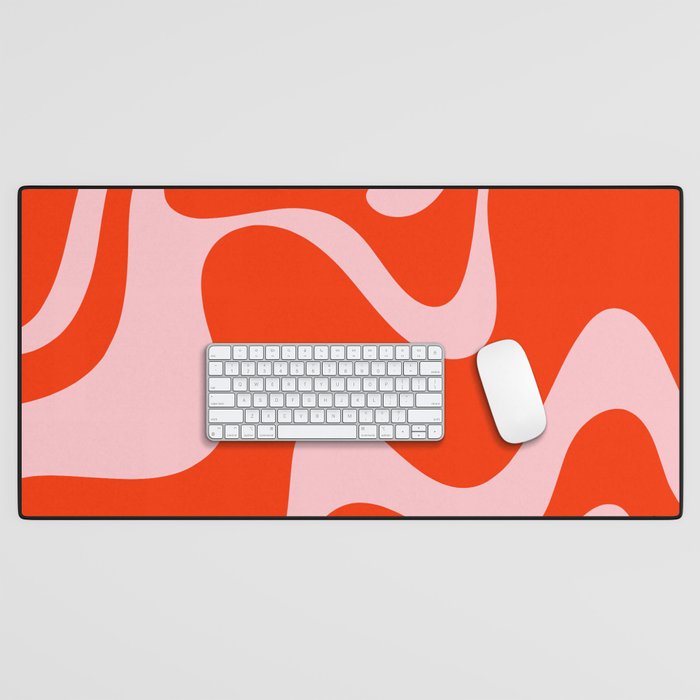 Retro Liquid Swirl Abstract 2 in Bold Red-Orange and Pink Desk Mat Gallery Image 1