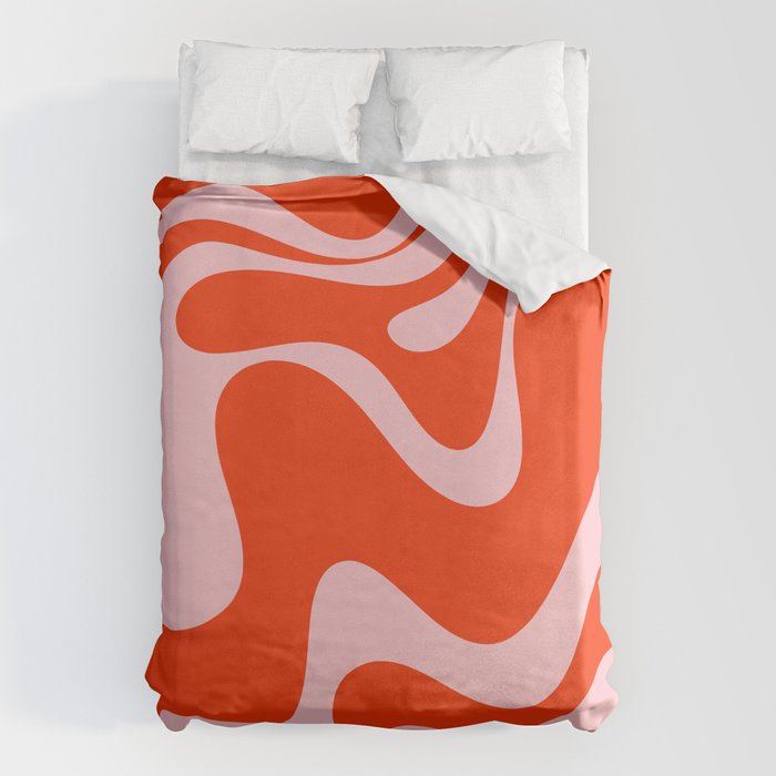 Retro Liquid Swirl Abstract 2 in Bold Red-Orange and Pink Duvet Cover Gallery Image 6