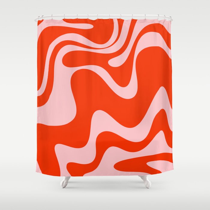 Retro Liquid Swirl Abstract 2 in Bold Red-Orange and Pink Shower Curtain Gallery Image 1