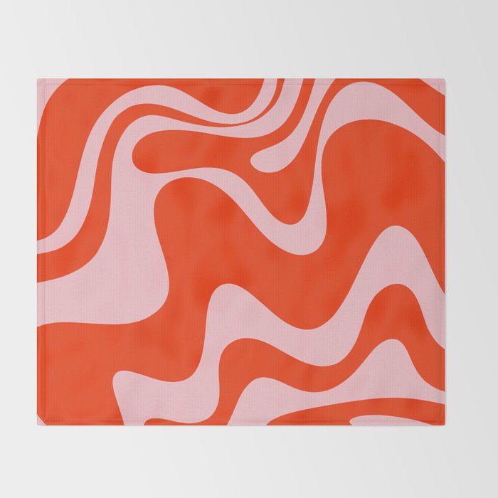 Retro Liquid Swirl Abstract 2 in Bold Red-Orange and Pink Throw Blanket Gallery Image 2