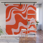 Retro Liquid Swirl Abstract 2 in Bold Red-Orange and Pink Wall Mural Gallery Image 1
