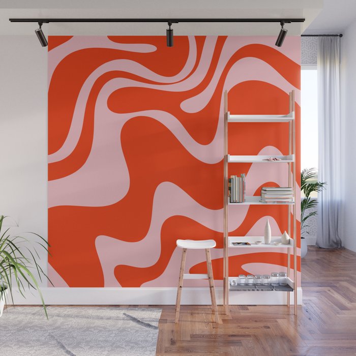 Retro Liquid Swirl Abstract 2 in Bold Red-Orange and Pink Wall Mural Gallery Image 1