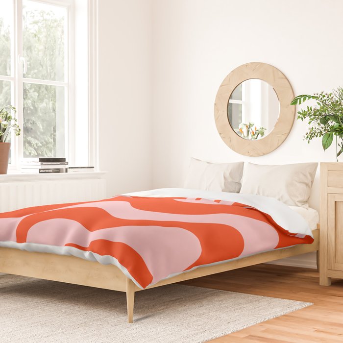 Retro Liquid Swirl Abstract 2 in Bold Red-Orange and Pink Duvet Cover Gallery Image 2