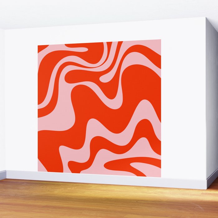 Retro Liquid Swirl Abstract 2 in Bold Red-Orange and Pink Wall Mural Gallery Image 2