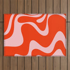 Retro Liquid Swirl Abstract 2 in Bold Red-Orange and Pink Outdoor Rug Gallery Image 1