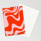 Retro Liquid Swirl Abstract 2 in Bold Red-Orange and Pink Stationery Card Gallery Image 2