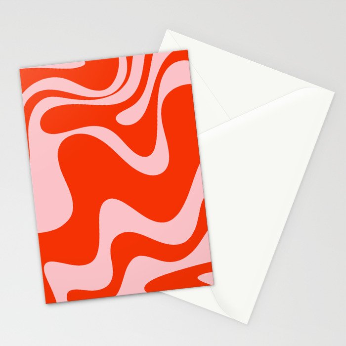 Retro Liquid Swirl Abstract 2 in Bold Red-Orange and Pink Stationery Card Gallery Image 2