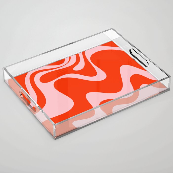 Retro Liquid Swirl Abstract 2 in Bold Red-Orange and Pink Acrylic Tray Gallery Image 1