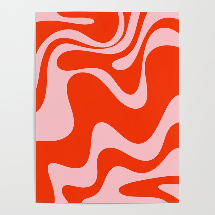 Retro Liquid Swirl Abstract 2 in Bold Red-Orange and Pink Poster Gallery Image 1