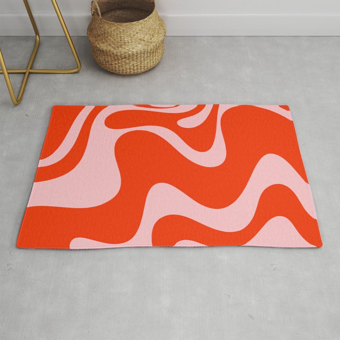 Retro Liquid Swirl Abstract 2 in Bold Red-Orange and Pink Rug Gallery Image 1