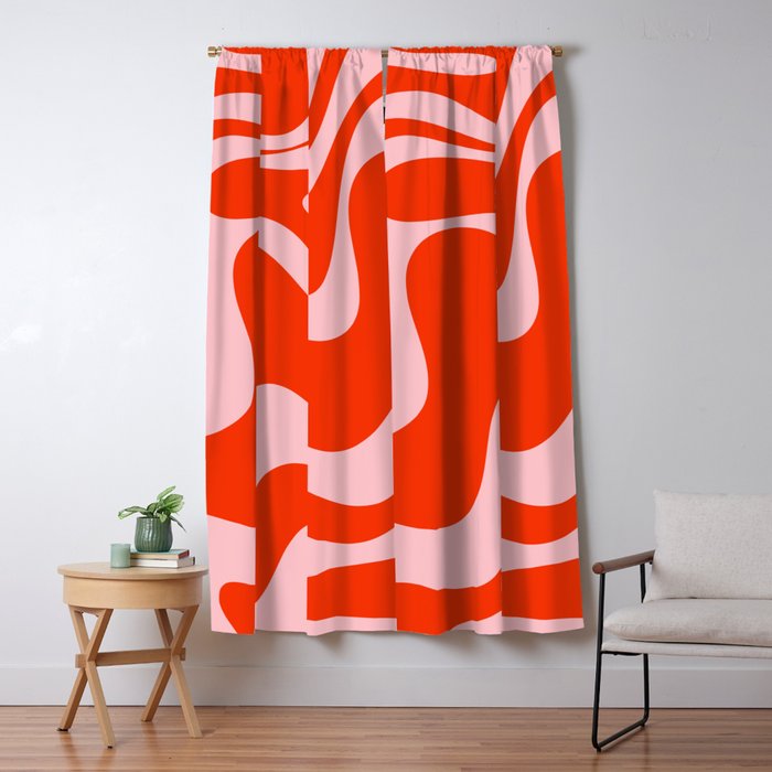 Retro Liquid Swirl Abstract 2 in Bold Red-Orange and Pink Window Curtain Gallery Image 1